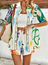 Modaya Uygun Çiçek Desenli Günlük Hırka ve Şort Takımı