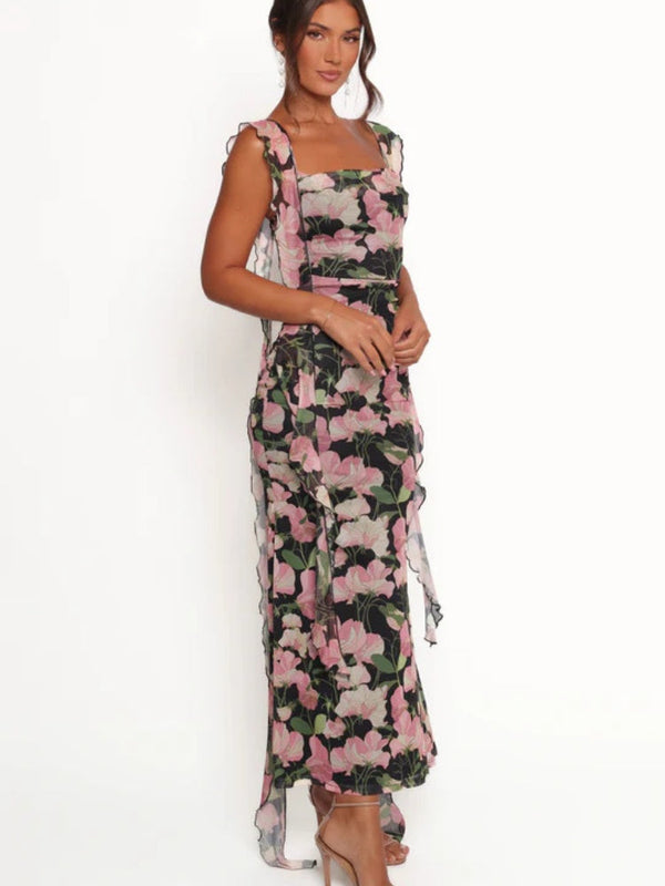 Floral Print Ribbon Laces Dress