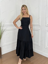 Trendy Çok Yönlü Düz Renk Spagetti Askılı Midi Elbise