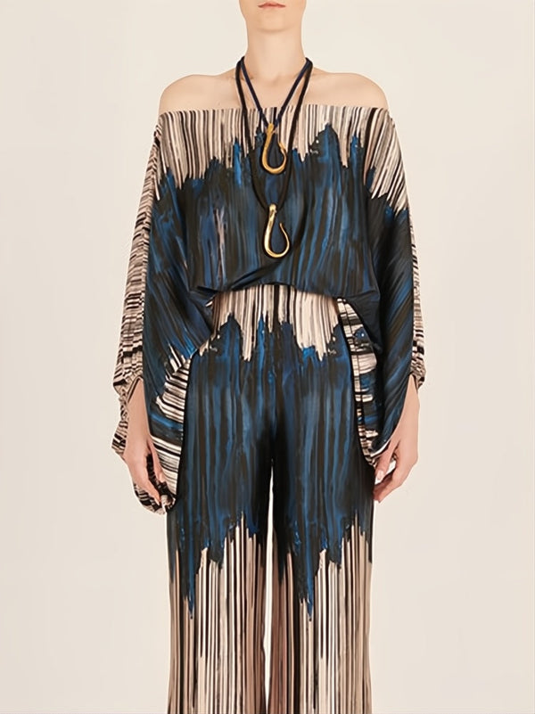 Abstract Waves İkili Takım - Mavi-Kahverengi