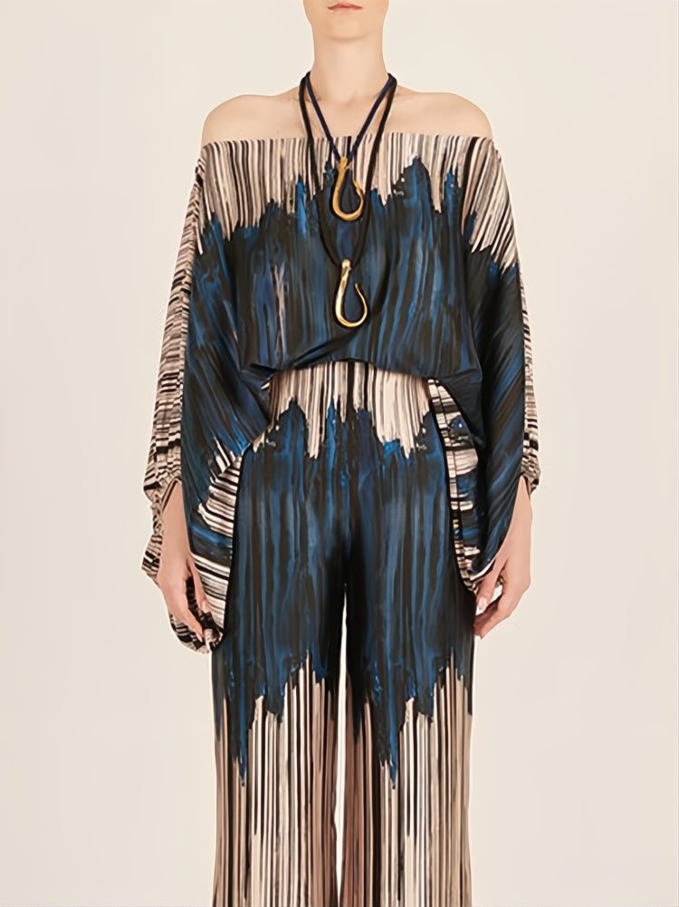 Abstract Waves İkili Takım - Mavi-Kahverengi