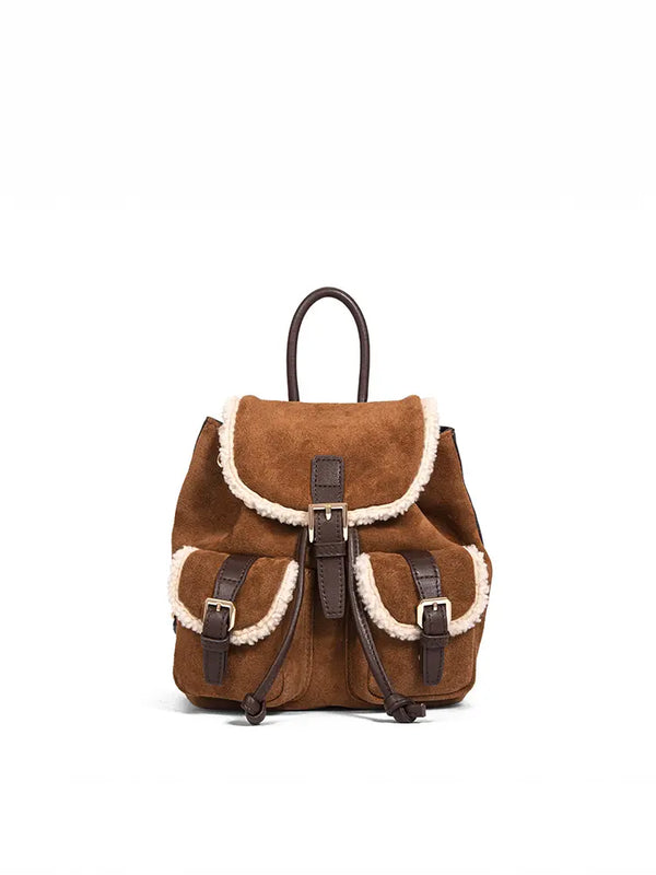 Shearling Suede Leather Convertible Backpack