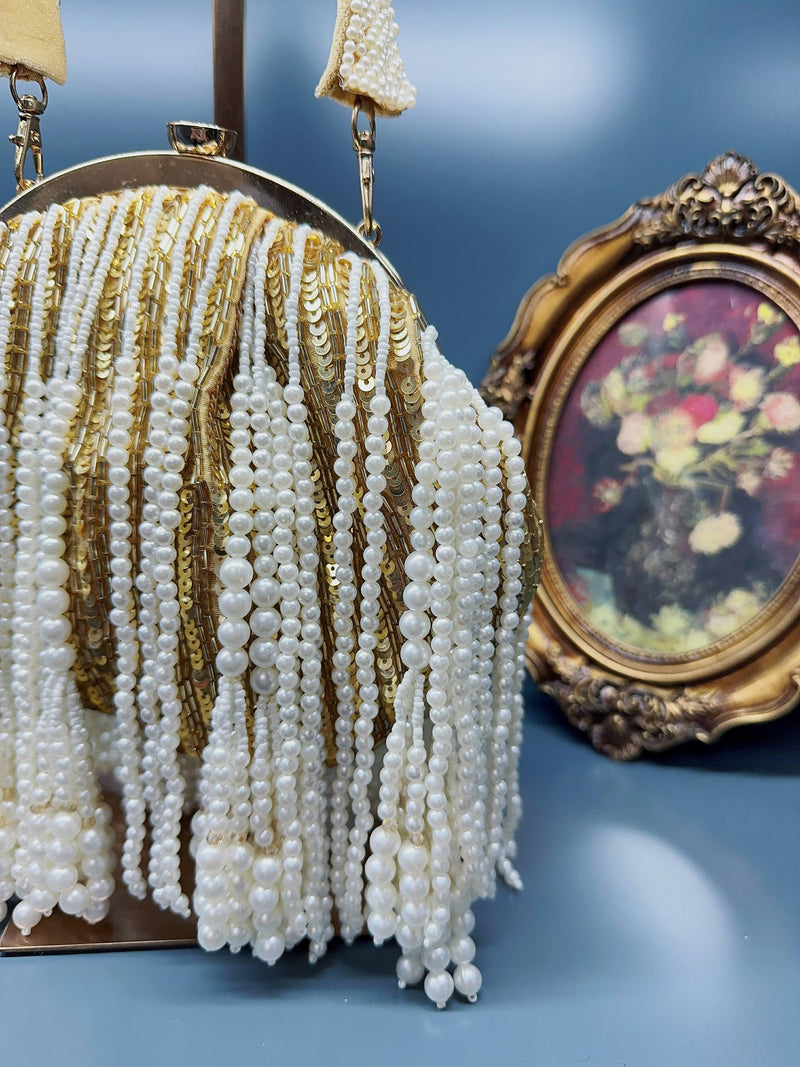 Saplı Altın Kristal İşlemeli Kese