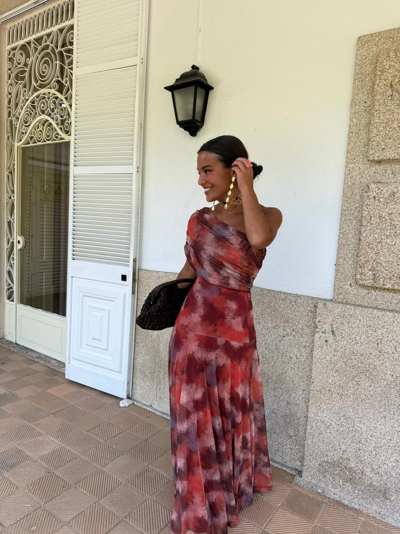 One Shoulder Tie Dye Maxi Dress