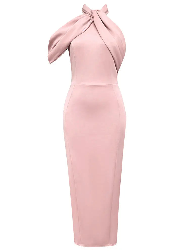 Şık Halter Yaka Asimetrik Elbise