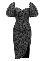 Vintage Kare Yaka Puff Sleeve Elbise