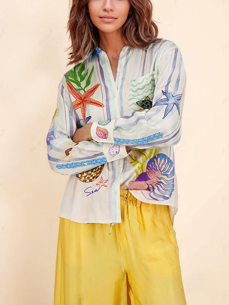 Okyanus Temalı Desenli Pantolon Takım