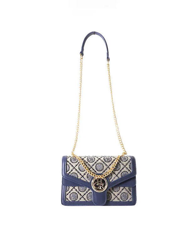 Jacquard Star Rhinestone Chain Crossbody Shoulder Bag