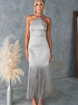 Off-Shoulder Fringe Bodycon Dress