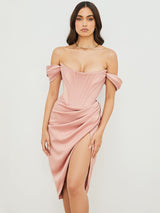 Omuz Askılı Bodycon Midi Elbise - Ten Rengi