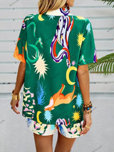 Modaya Uygun Çiçek Desenli Günlük Hırka ve Şort Takımı