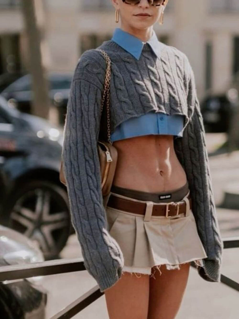 Pileli Yıpranmış Mini Etek