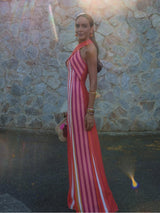 Sunset Samba Cross-Halter Stripe Dress