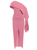 Şık Asimetrik Omuzlu Uzun Elbise