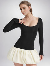 Şık U-Yaka Renk Bloklu Elbise