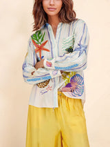 Okyanus Temalı Desenli Pantolon Takım