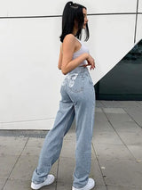 Yüksek Bel Desenli Kot Pantolon