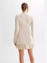 Fırfırlı İnci Düğmeli Triko Mini Elbise