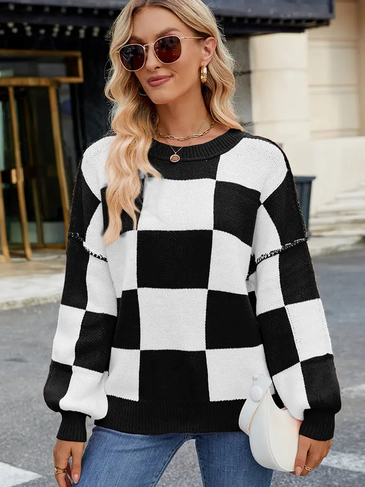 Kareli Renk Bloklu Kazak