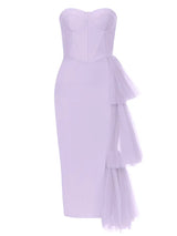 Askısız Dantel Yırtmaçlı Bandaj Elbise