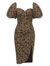 Vintage Kare Yaka Puff Sleeve Elbise