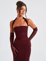 Straplez Dantel Kenarlı Elbise Takımı