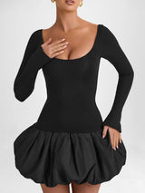 Şık U-Yaka Renk Bloklu Elbise