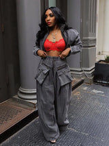 Vintage Geniş Paça Denim İkili Takım