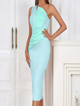 Tek Omuzlu Pembe Asimetrik Akşam Elbisesi