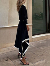 Şık Kontrast Renk Düzensiz Kazak Etek