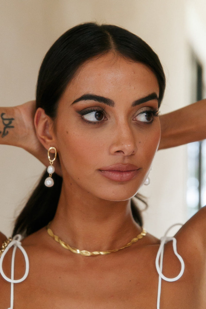 18 Ayar Altın Kaplama İncili Eşya Küpe