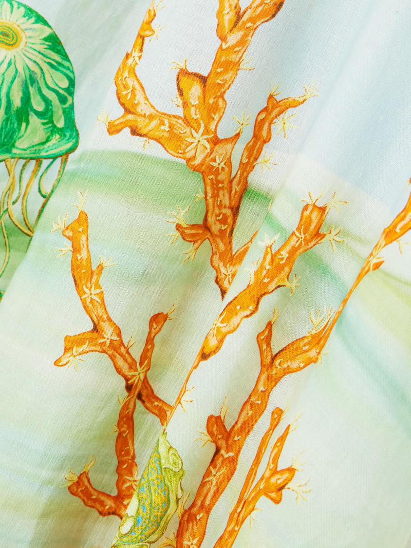 Gathered Printed Linen-Gauze Midi Dress