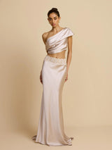 Elegant Draped One Shoulder Skirt Set