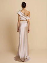 Elegant Draped One Shoulder Skirt Set