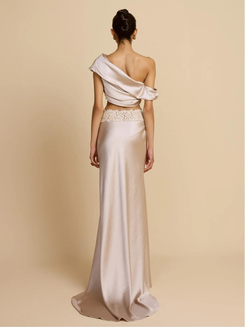 Elegant Draped One Shoulder Skirt Set