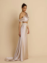 Elegant Draped One Shoulder Skirt Set