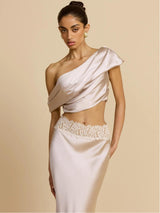 Elegant Draped One Shoulder Skirt Set