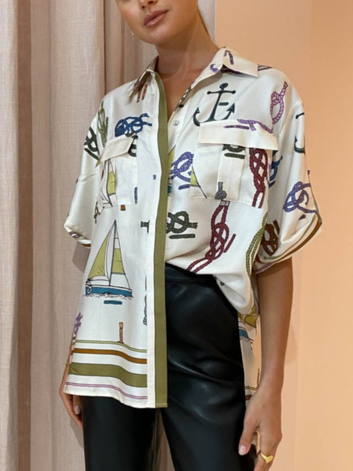 Elle Çizilmiş Deniz Motifli Pantolon Takım