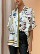 Elle Çizilmiş Deniz Motifli Pantolon Takım