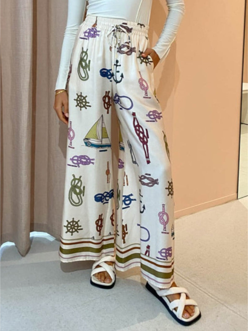 Elle Çizilmiş Deniz Motifli Pantolon Takım