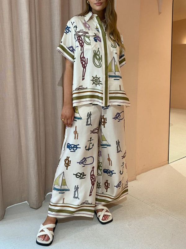 Elle Çizilmiş Deniz Motifli Pantolon Takım