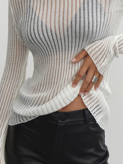 Şeffaf Ribbed Mesh Üst
