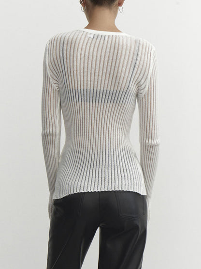 Şeffaf Ribbed Mesh Üst