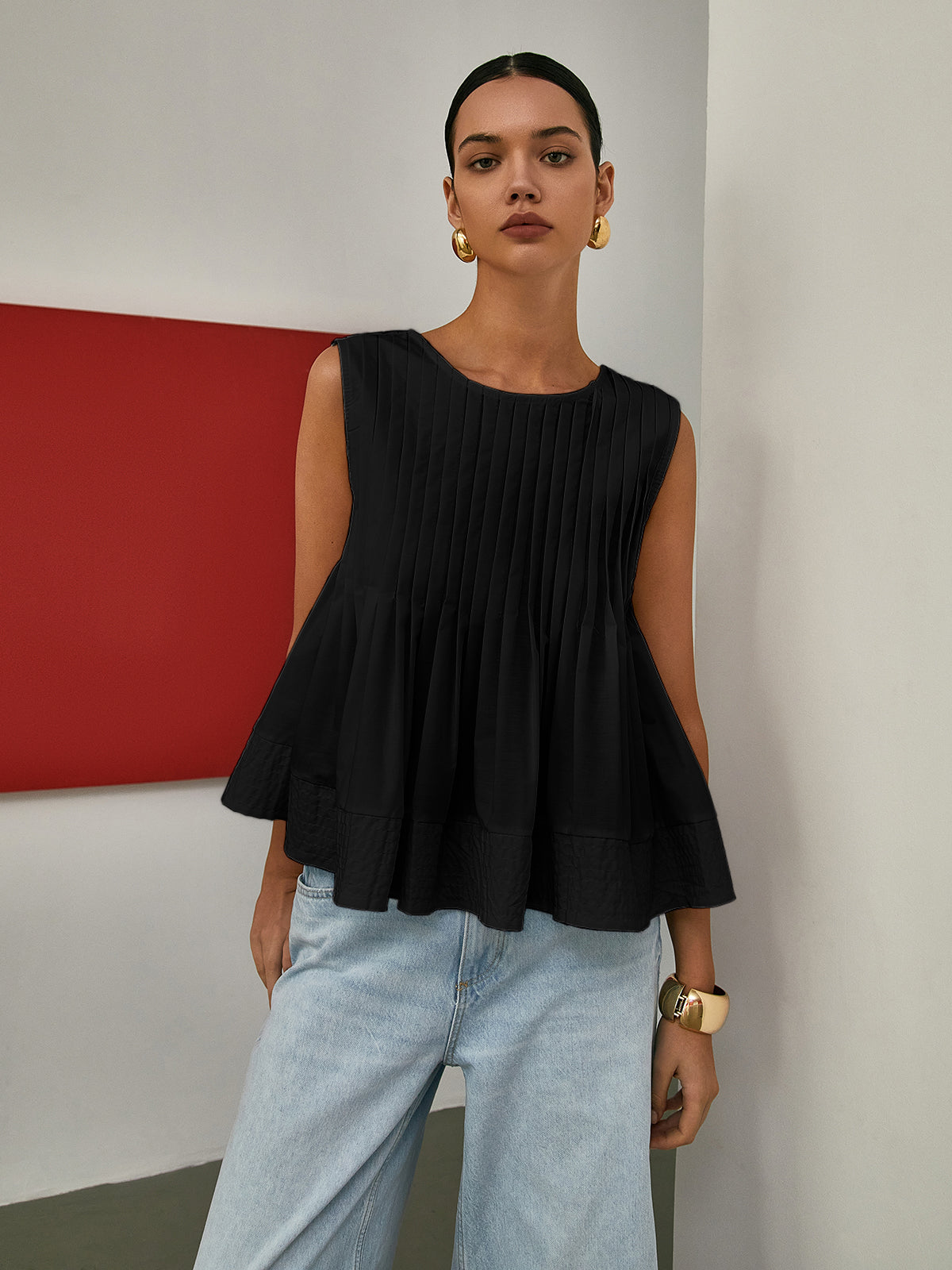 Pliseli Peplum Kolsuz Bluz