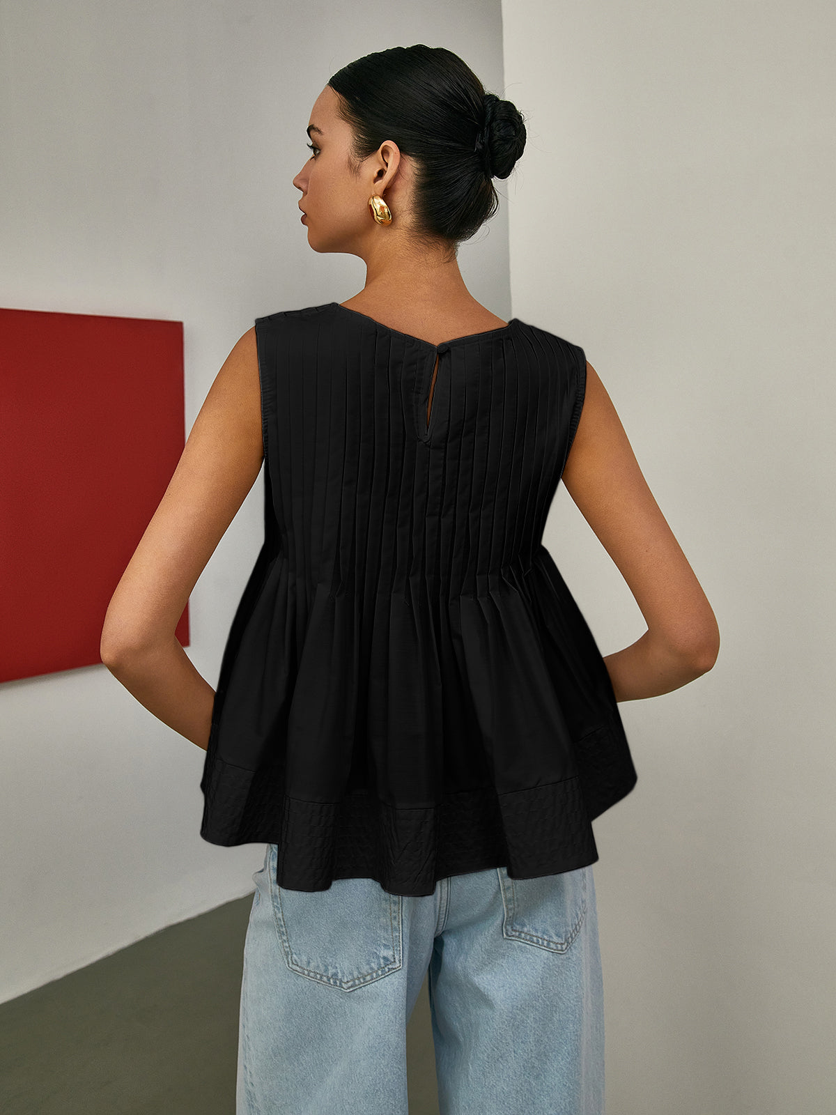 Pliseli Peplum Kolsuz Bluz