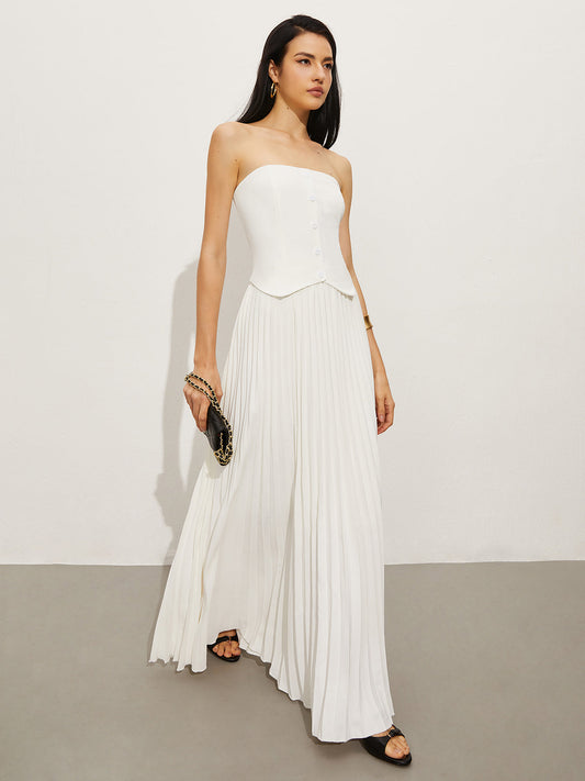 Kapsül Askılı Pleated Elbise