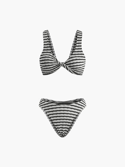 Düğümlü Çizgili Triko Bikini Takımı