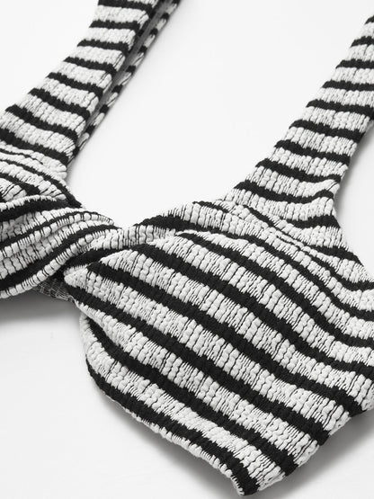 Düğümlü Çizgili Triko Bikini Takımı