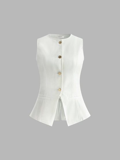 Kot Peplum Yelek Şort Takımı
