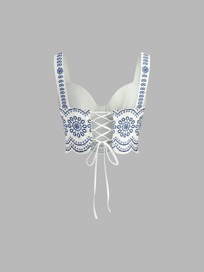 Printed Sleeveless Tie Back Skirt Set